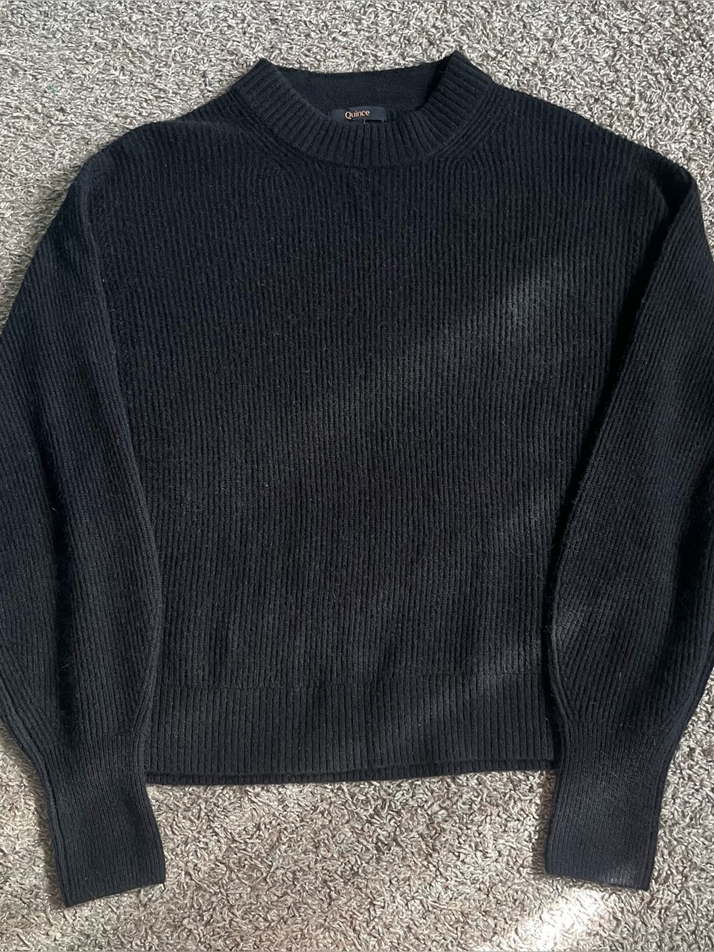 Quince Women's Black Wool Alpaca Sweater Medium Crewneck Pullover Ribbed Knit